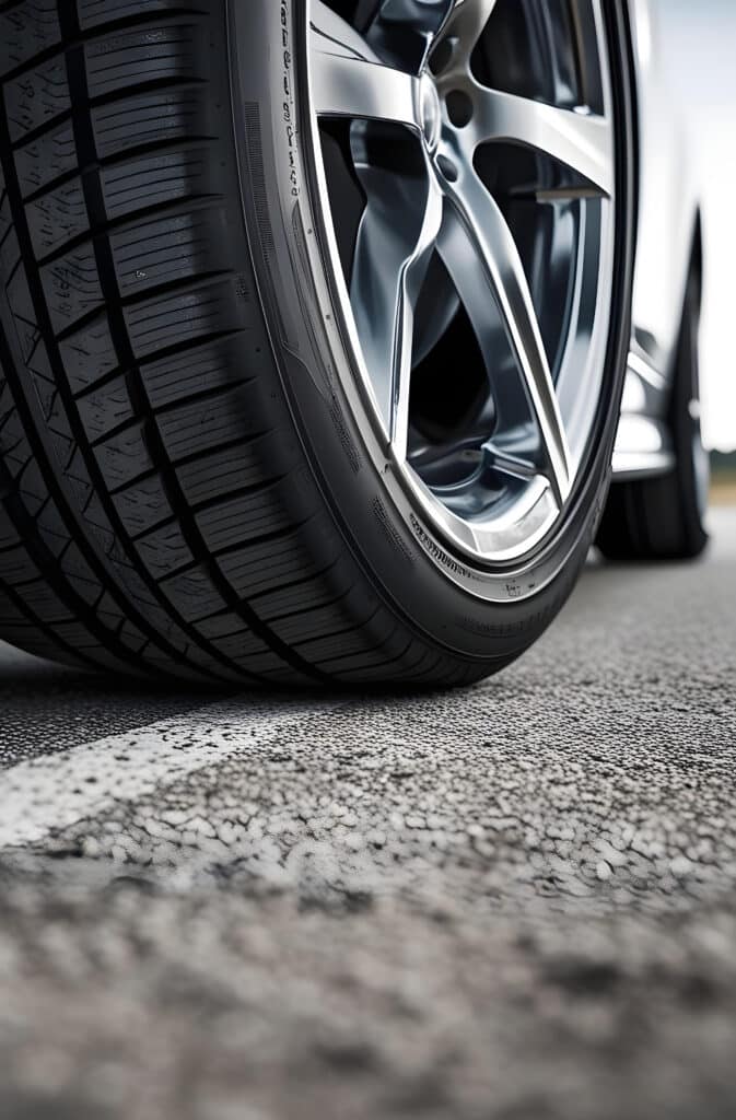 Pneu neuf sur une route dégagée