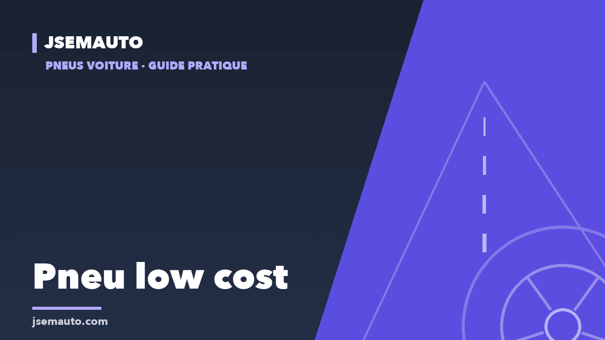 Visuel de couverture Jsemauto, « Pneu low cost », sur fond bleu nuit et violet avec une route stylisée